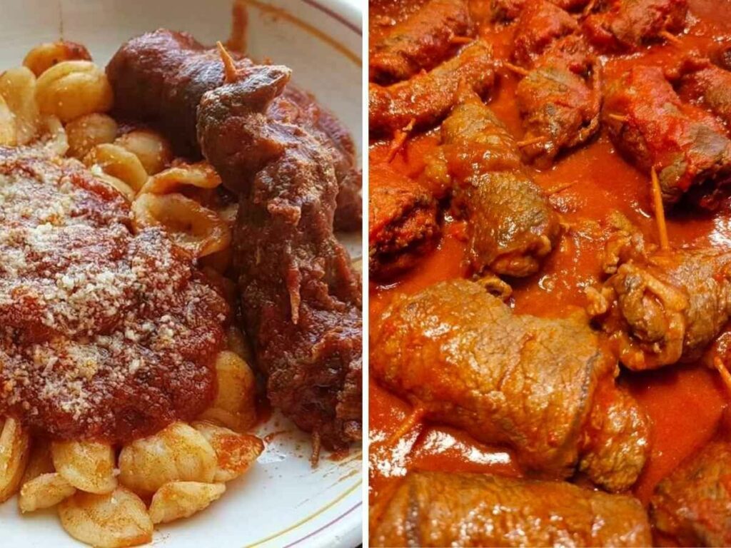 piatti di orecchiette al sugo e brasciole 